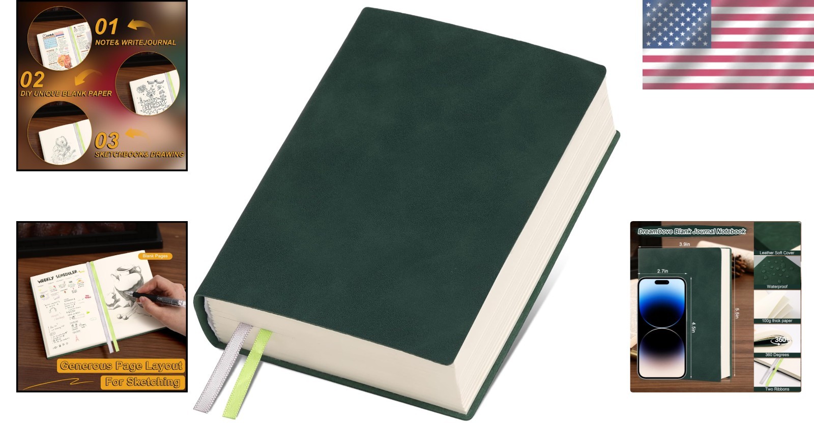 Luxury 3.9×5.5 Blank Journal: Waterproof Leather Cover, 400 Pages for Creativity