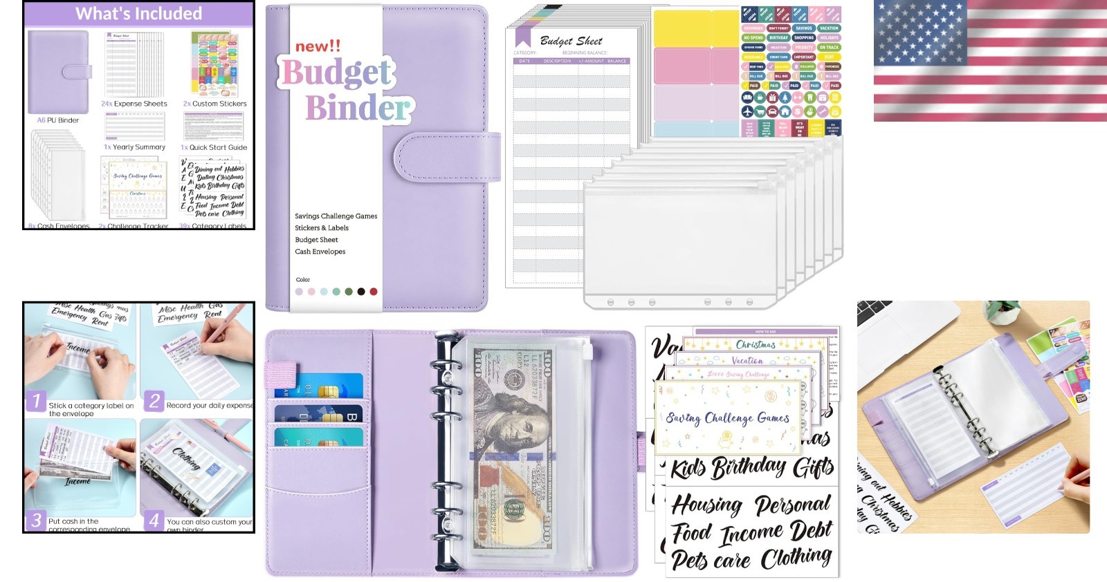 Money Saving Binder, Envelope Budget Challenge Planner Pouch- Money Savings Book