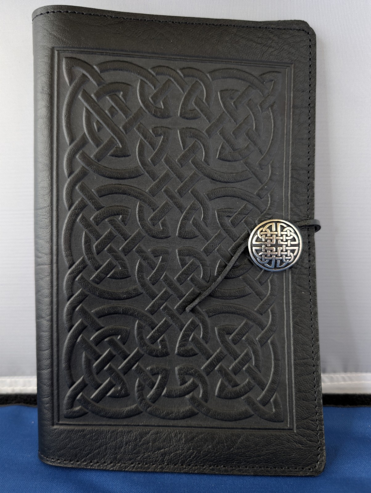 Oberon Celtic Design Tooled Black Leather Notebook Journal Cover Handmade. NEW