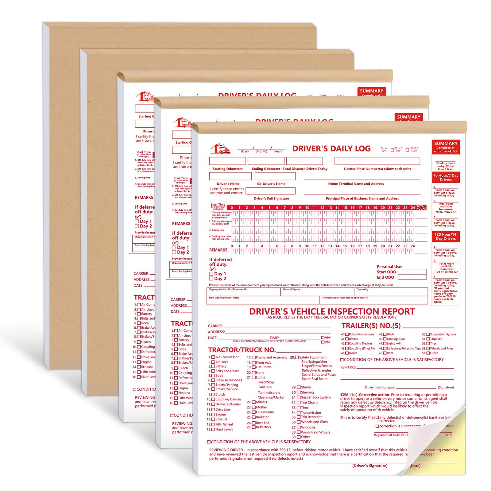 5 Pcs 8.5x11inch 2-in-1 Driver Log Books for Truckers Dot Log Book Driver Veh…