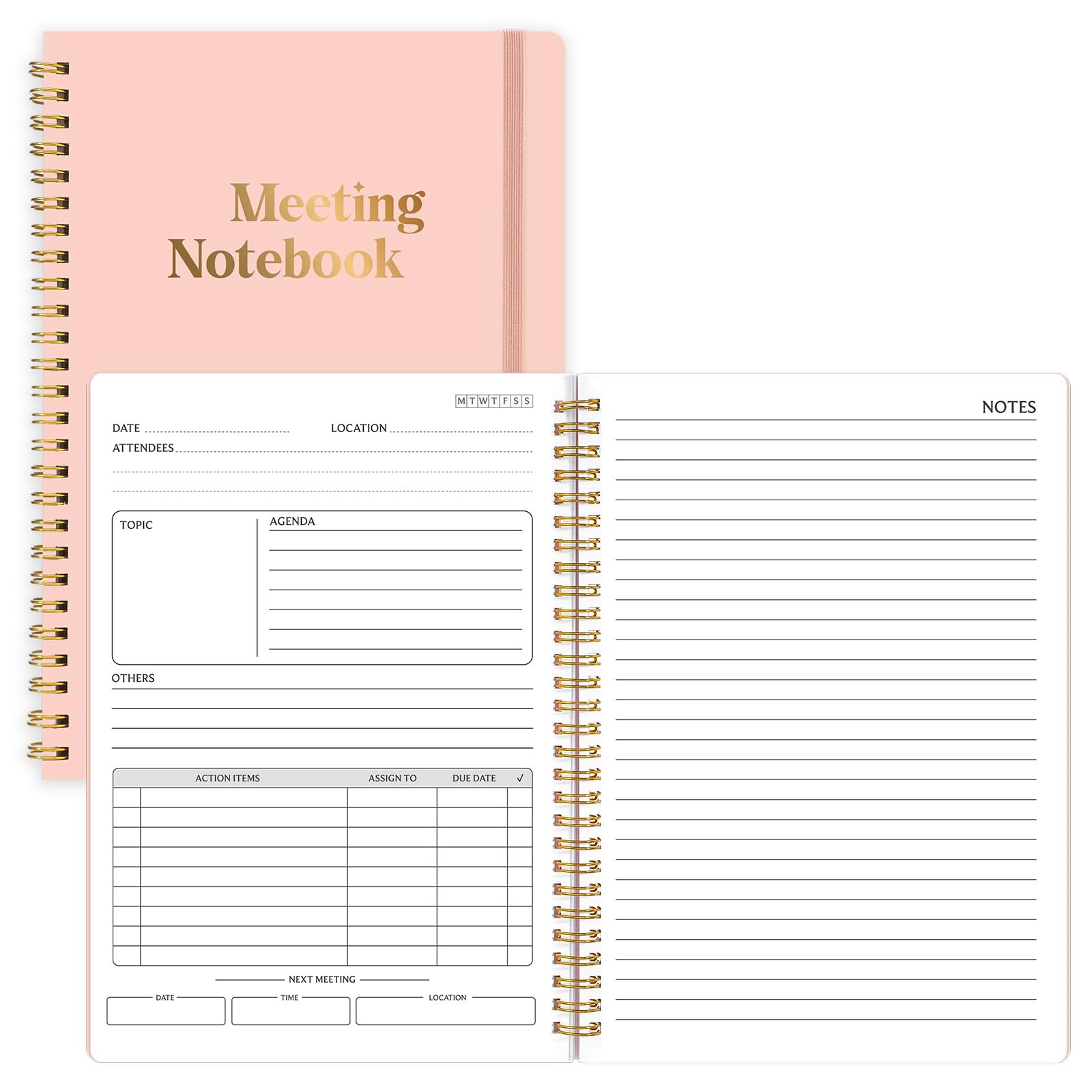 Thboxes Meeting Notebook for Work with Action Items & 7″ x 10″, Pink