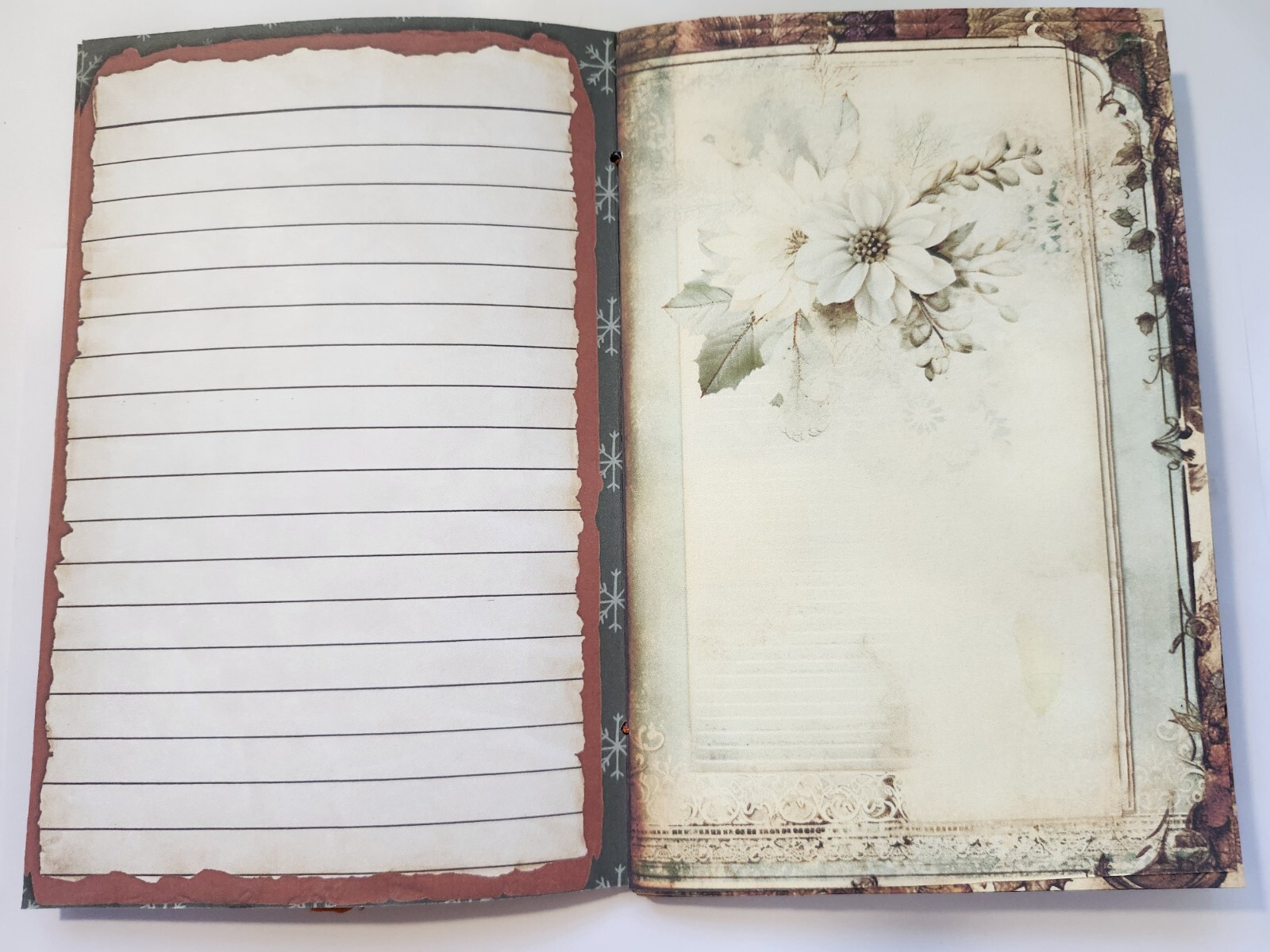 Junk Journal Blank BOOKLET “VICTORIAN WINTER” HANDMADE Christmas, LG 8.5″x5.5