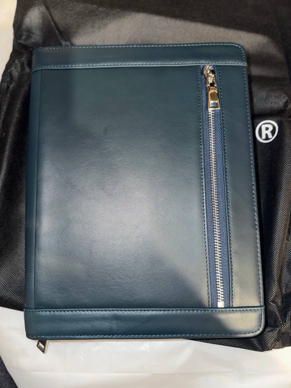 Augus Genuine Leather Zipper Padfolio Portfolio A4 Organizer Royal Blue