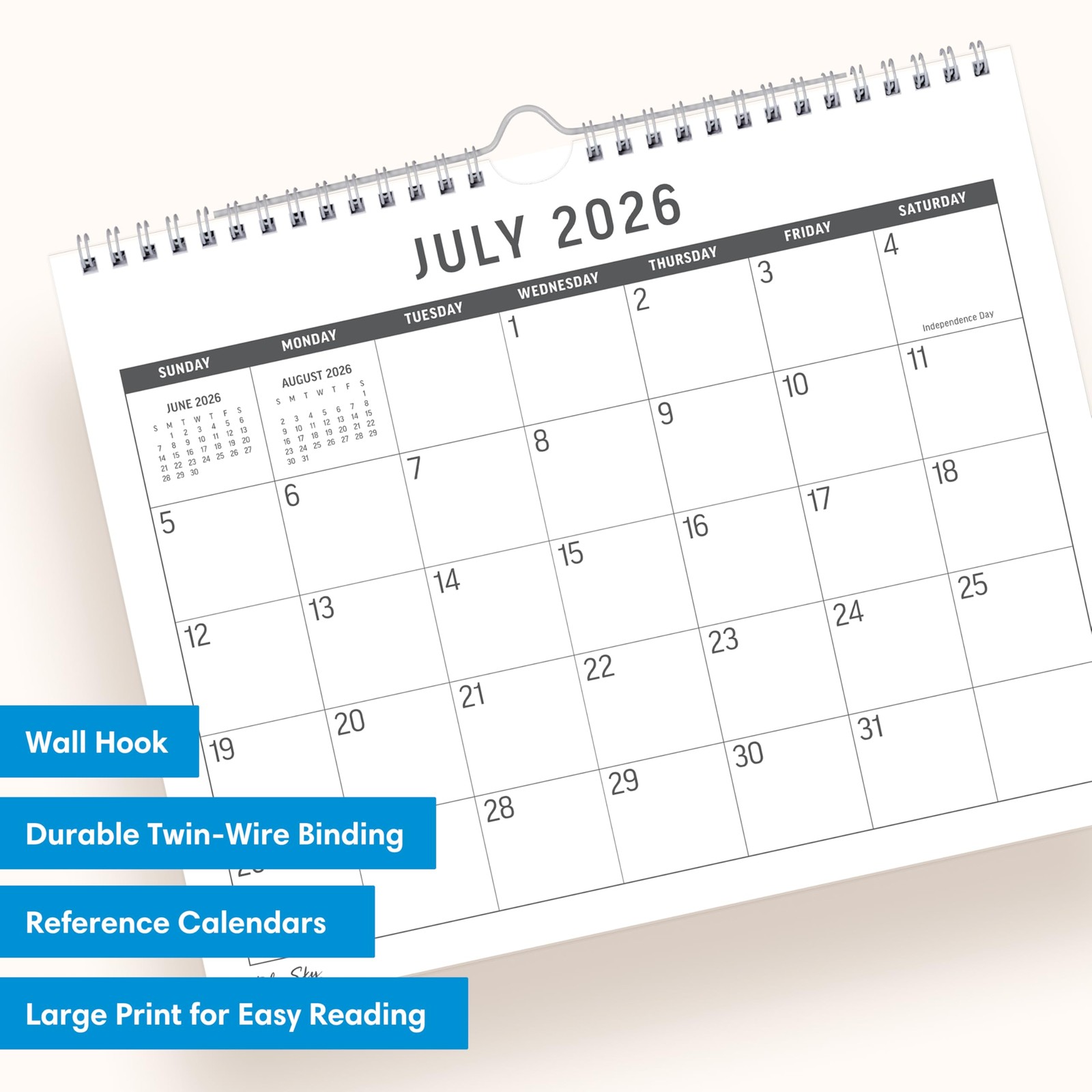 2026-2027 18 Month Large Print Monthly Academic Year Wall Calendar, July 2026