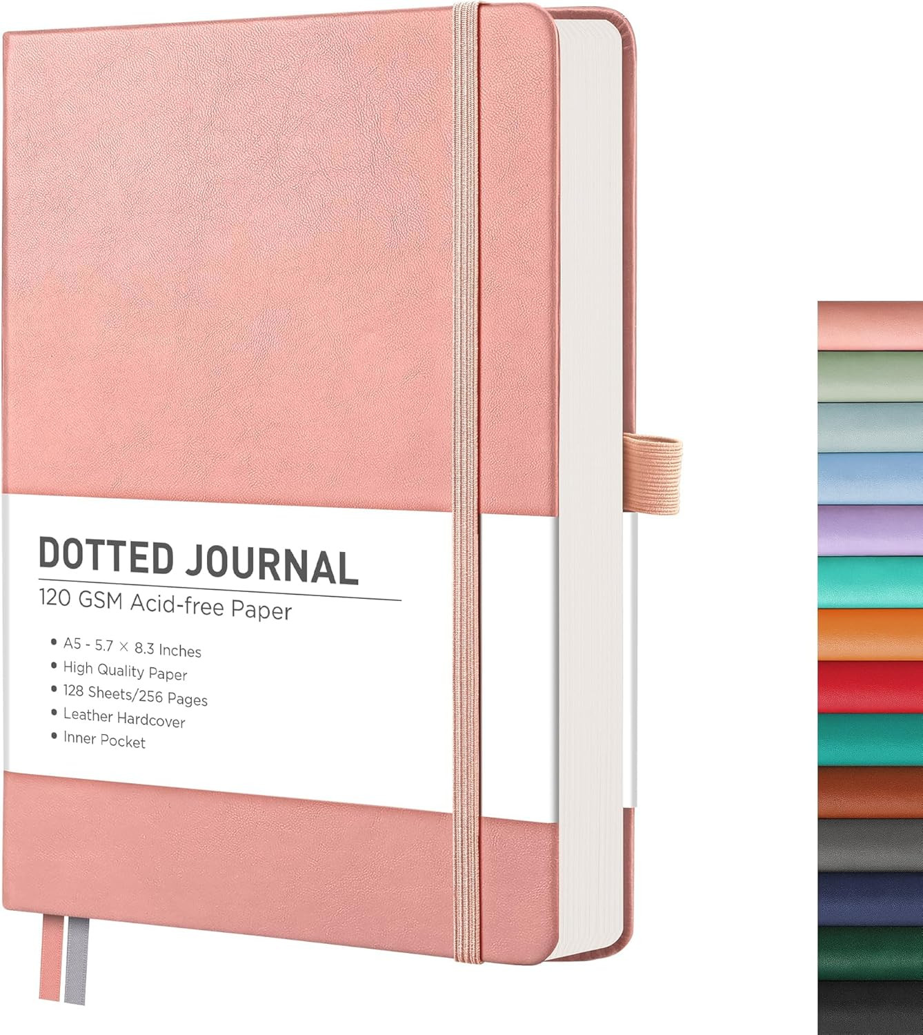 Bullet Dotted Journal Notebook, 256 Pages, A5 Medium Size (5.7” × 8.3”), Leath