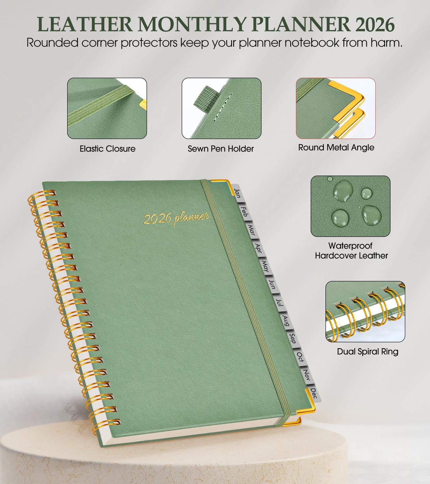 2026 Planner, Weekly and Monthly Calendar A4 (Jan 2026 – Dec 2026), Green