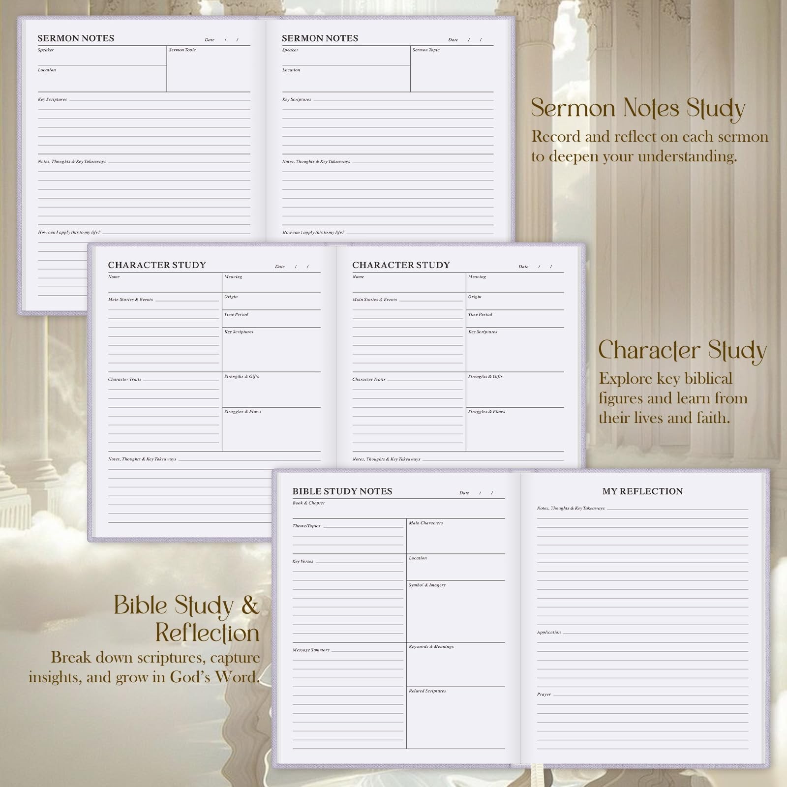 Lanpn Bible Study Guide Journals for Women with Tabs & Highlighters, Purple
