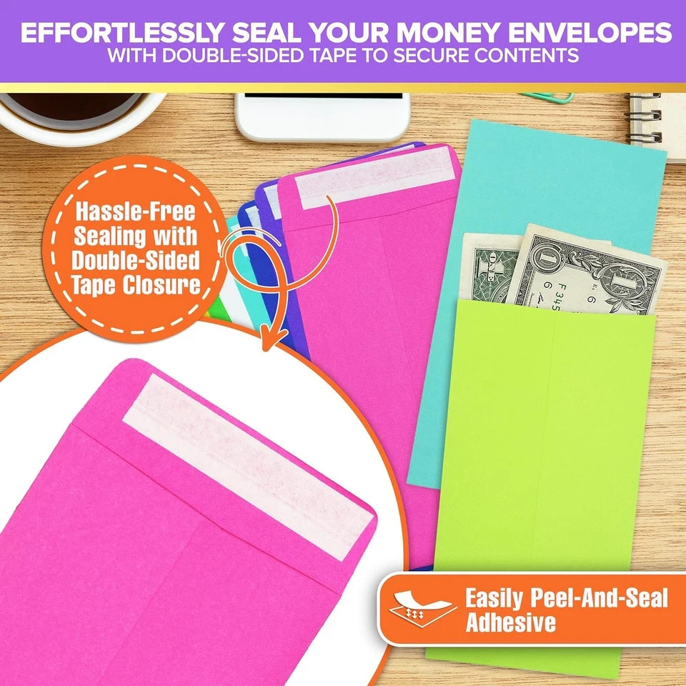 110 Pack Colorful Money Envelopes for Cash, 6.5″ X 3.5″ with Self-Adhesive, for