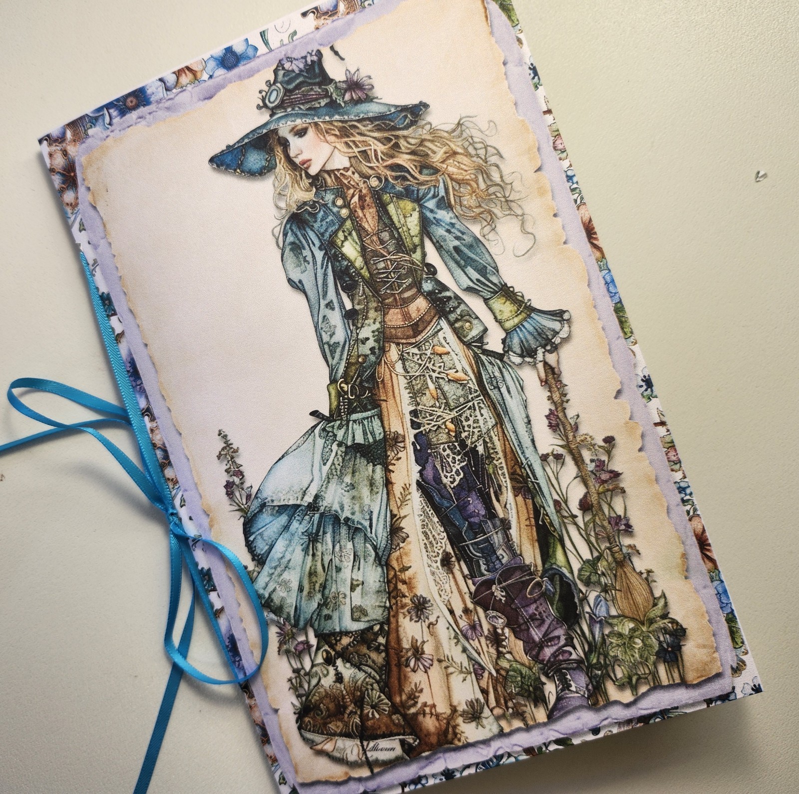 Junk Journal Blank Booklet “SPRING WITCH” HANDMADE 8.5″x5.5″ LG 40pgs