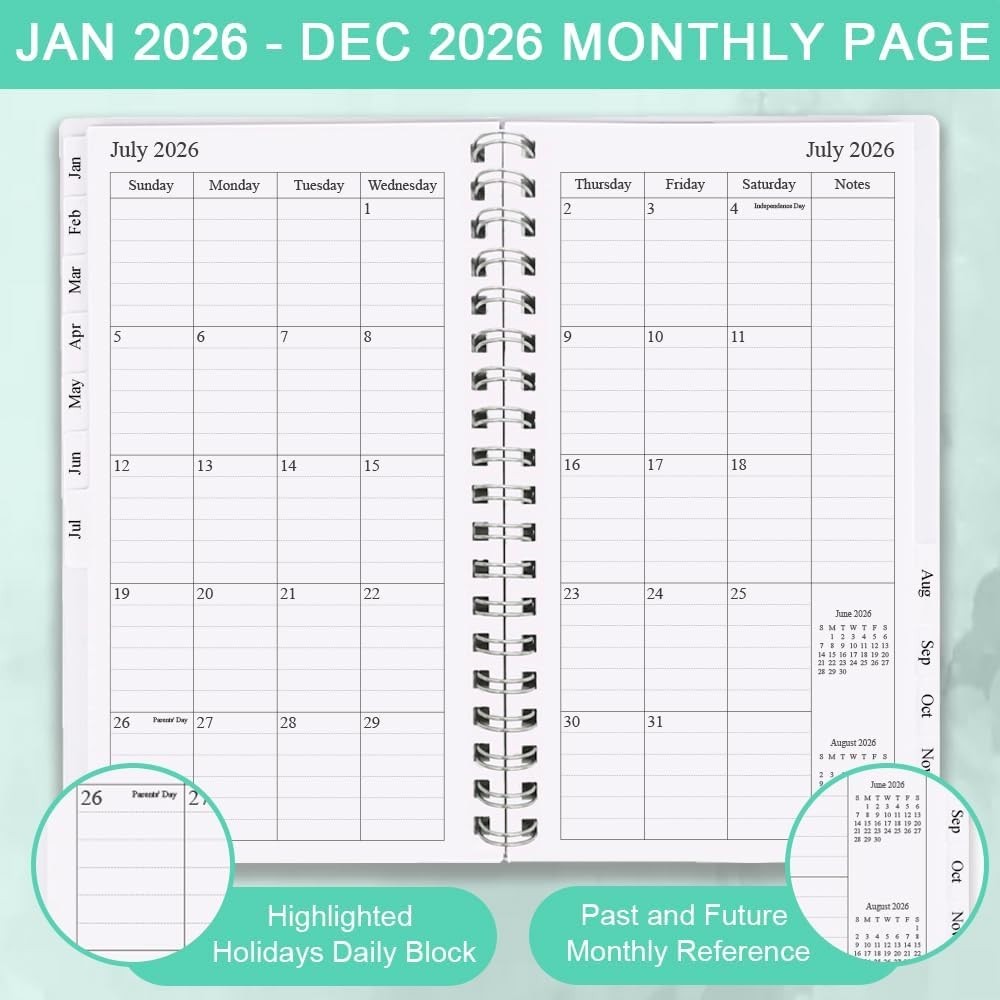 Stylish Teal 2026 Weekly Planner – A6 Size with Tabs for Easy Daily Organization
