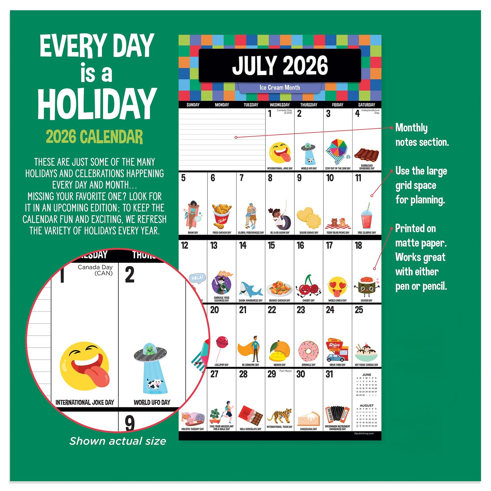 TF Publishing 2026 Every Day’s A Mini Wall Calendar 7″x7″ 2026, Multi color