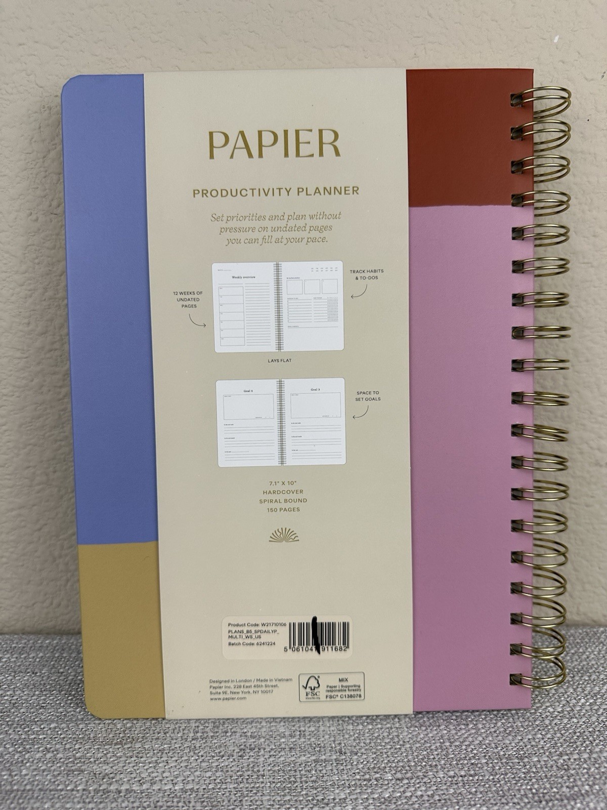 Papier Productivity Planner Spiral Bound Undated Hardcover 7″ x 10″ 12 Weeks