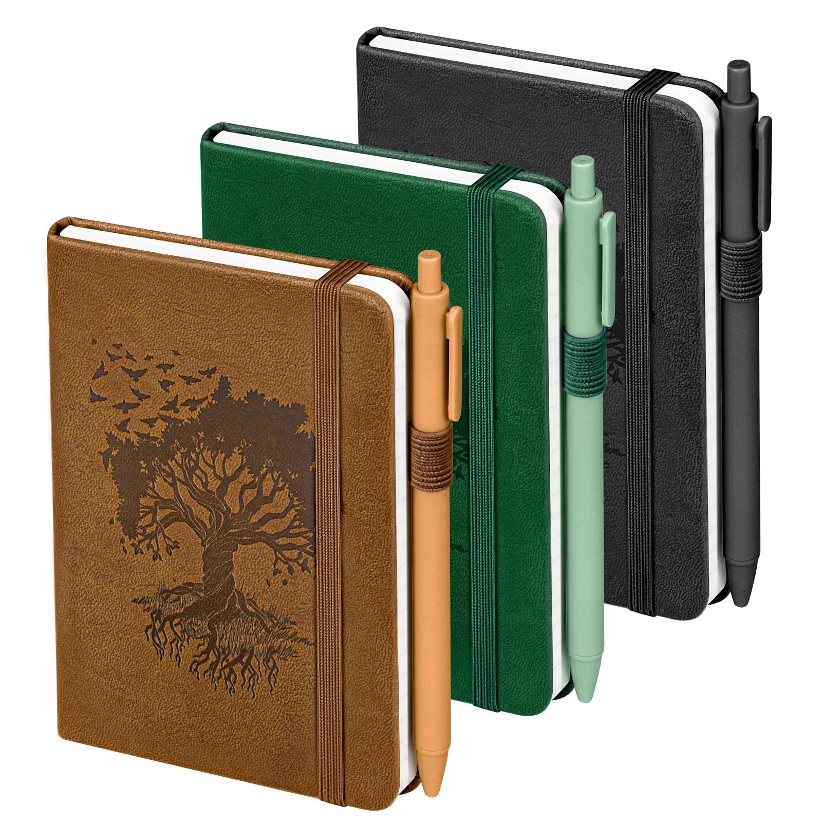 OMEYA Lined Pocket Notebook Journal: 3 Pack Small Notebooks Multicolor (Tree)