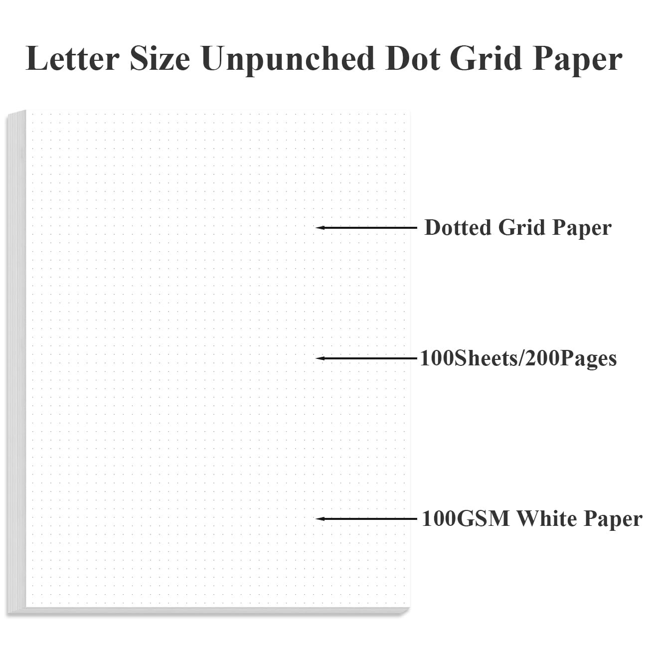 Unpunched Dotted LooseLeaf Paper 100 Sheets 100gsm 8.5×11 Inch Letter