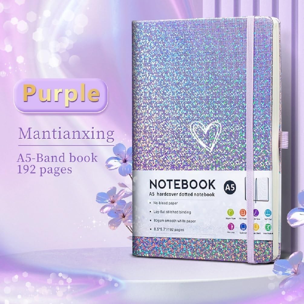 Bling A5 Notebook With Pen Lined Journal Notebook A5 Notepad For Girls Purple