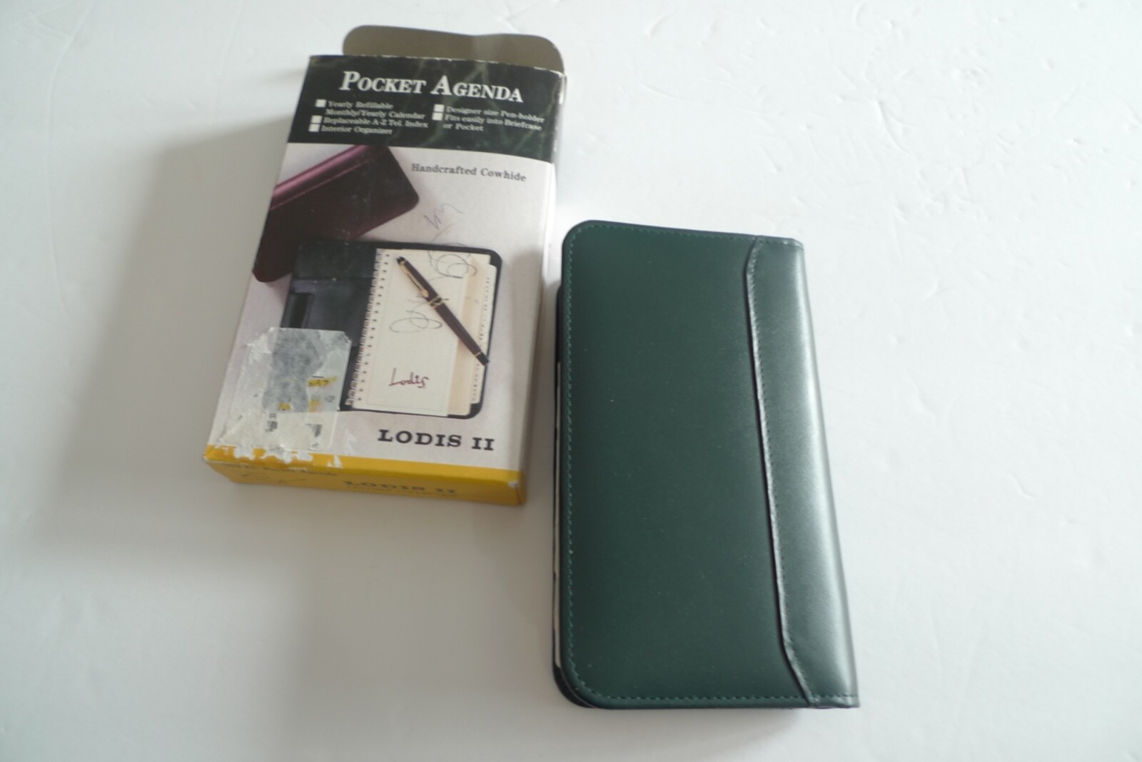 LODIS- LEATHER POCKET AGENDA- NEW OLD 1996 STOCK- IN PACKAGE-GREEN LEATHER