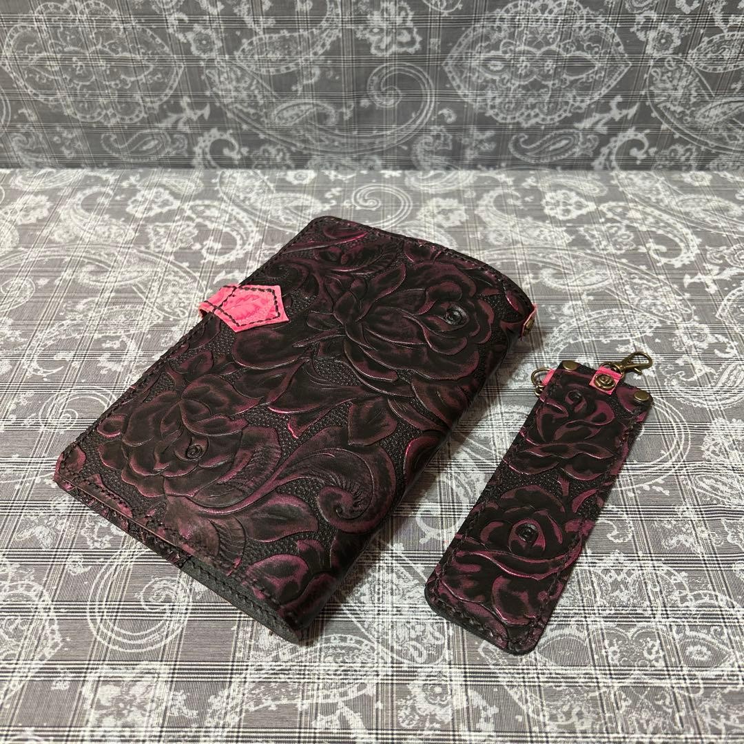Genuine Leather B6 Notebook Cover Pen Case Pink Sparkly Black Used