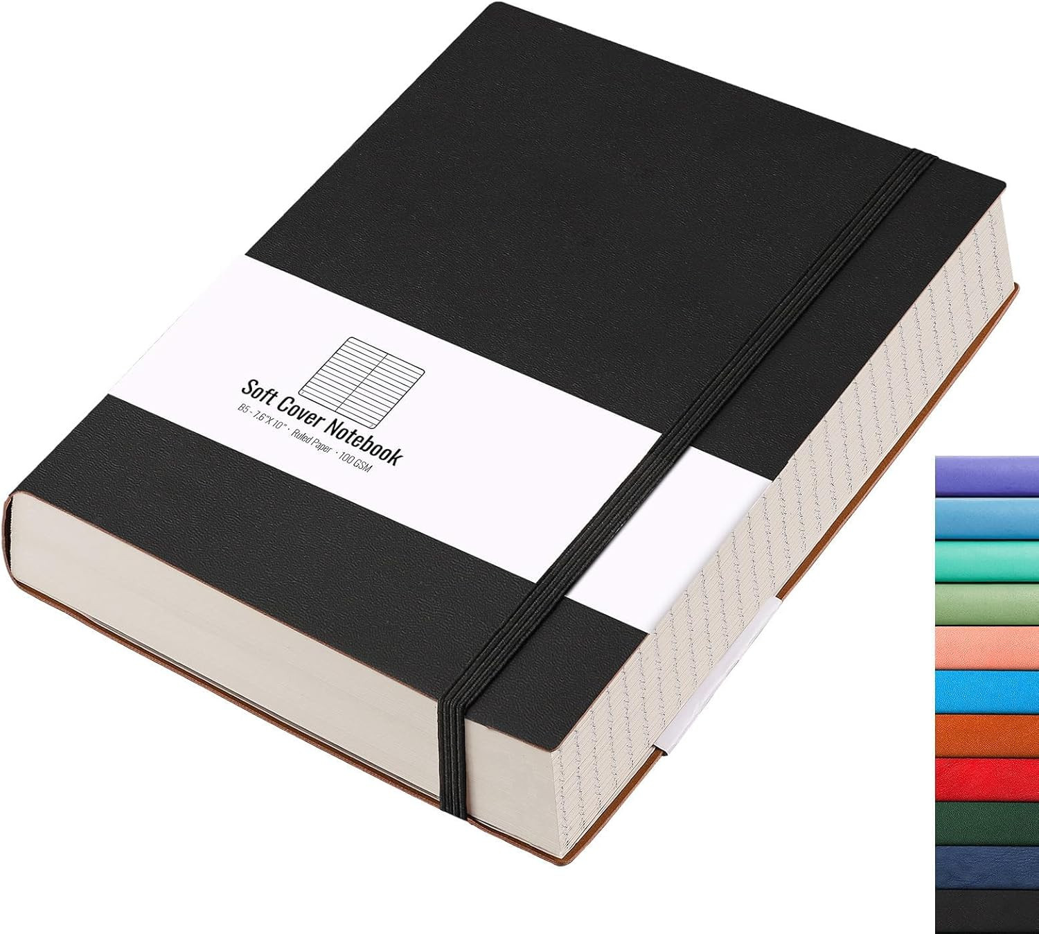 B5 Lined Journal Notebook 320 Numbered Pages 100 GSM Leather Soft Cover Black