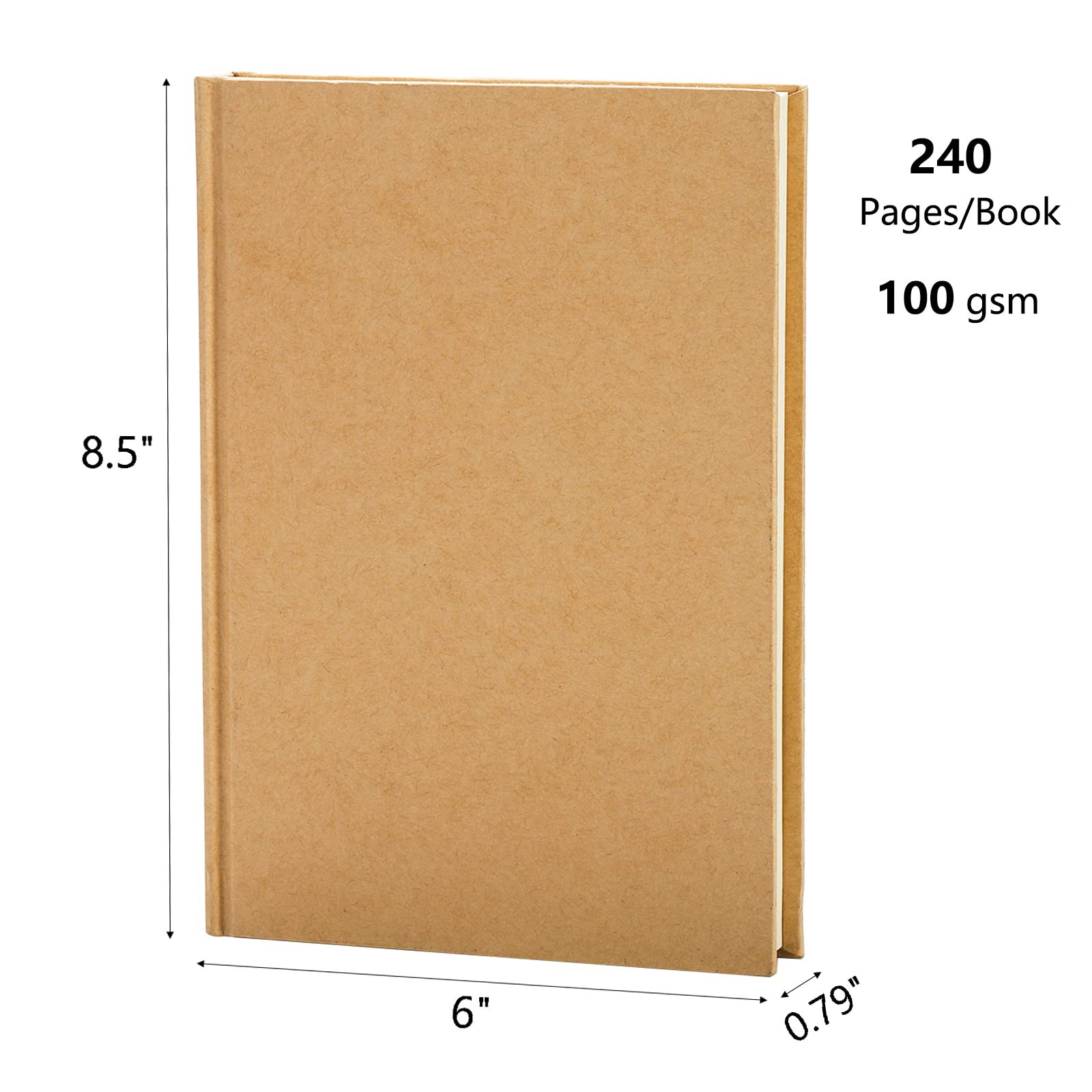 ZEAYEA 4 Pack A5 Blank Notebook Journal, 6 x 8.5 Inch Hardcover Brown