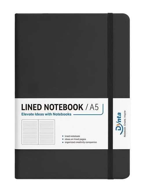 Faux Leather Hardcover Journal Notebook, A5 Lined Journal, 5.8 x 8.4 Inc, Black