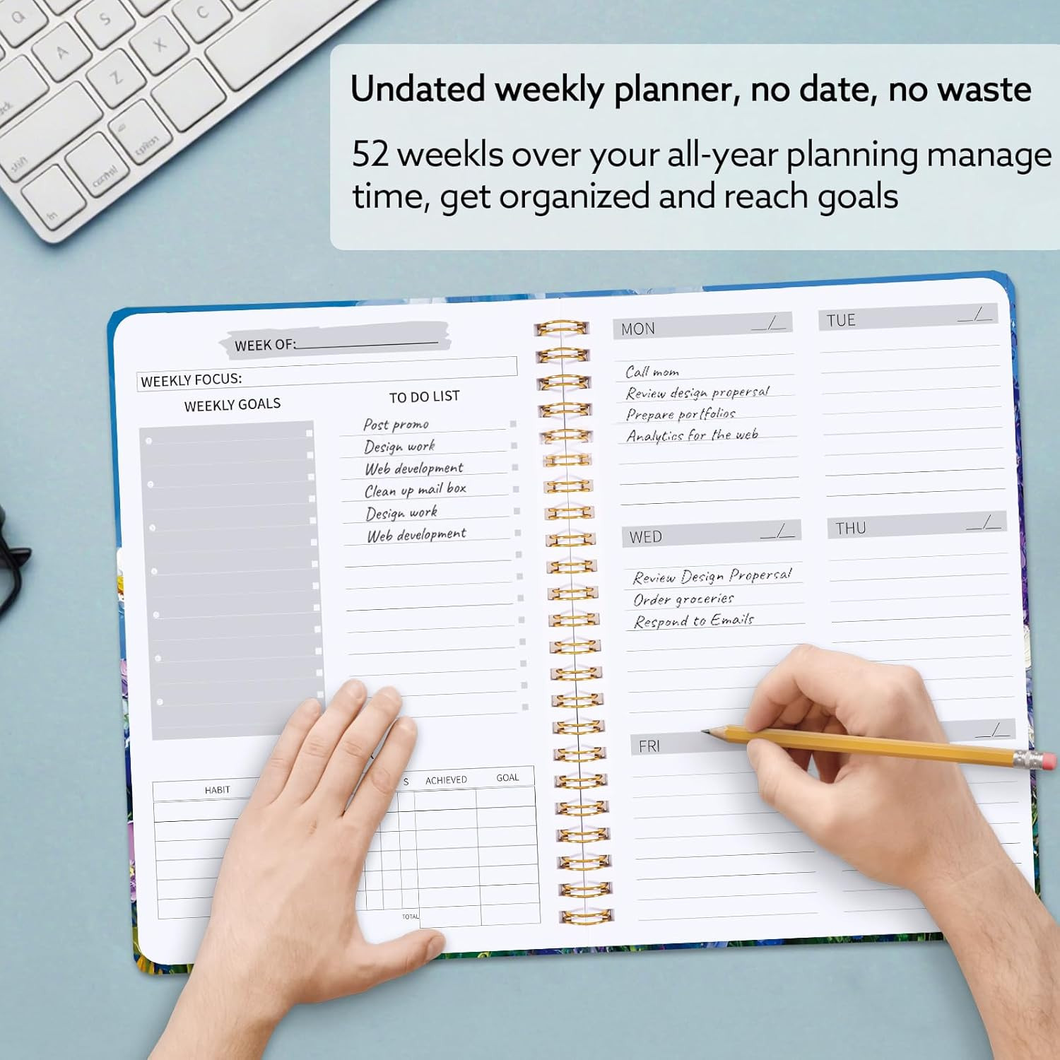 Undated Weekly Planner, A5 Weekly to Do List Notebook with Habit Tracker Spiral