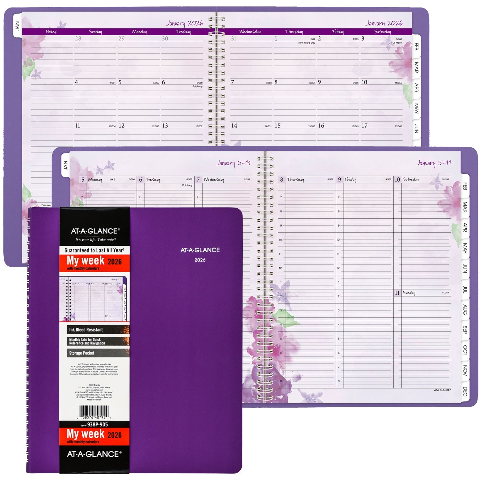 2026 At-A-Glance 938P-905 Beautiful Day Weekly Monthly Planner, 8-1/2 x 11″