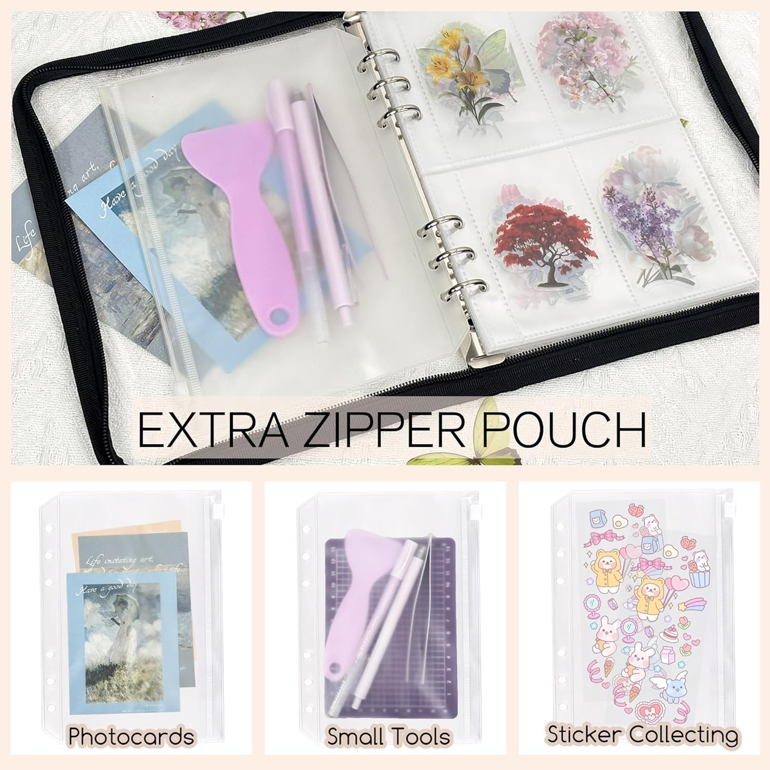 5-in-1 Sticker Organizer Book Reusable A5 Storage Binder with 220 Pockets,10 Rel