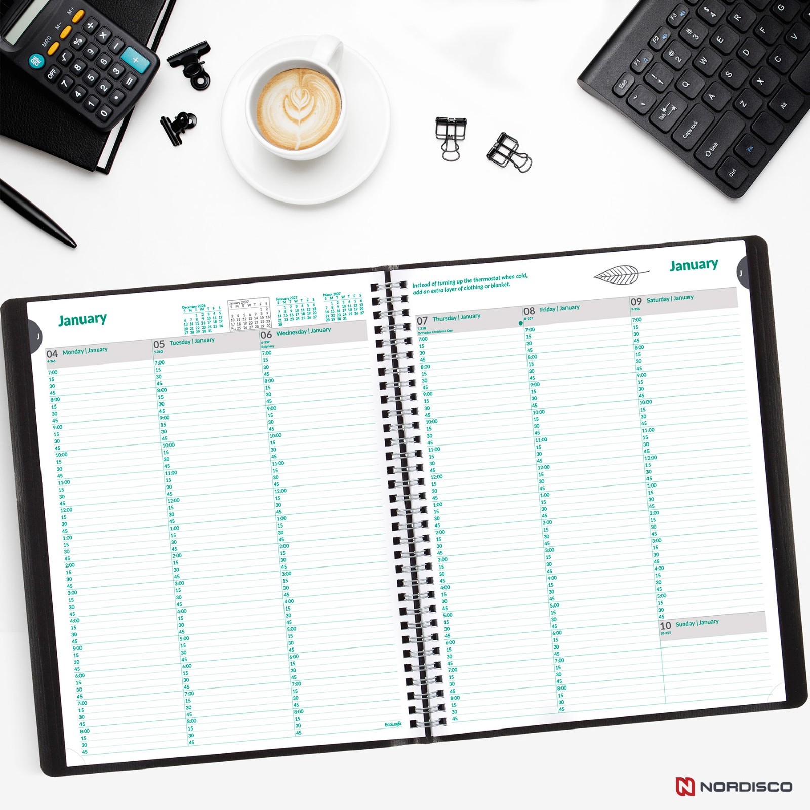 2025 Brownline EcoLogix CB425W.BLK Weekly Appointment Book, 8-1/2 x 11″