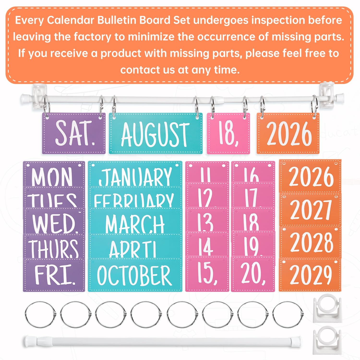 Colorful Rainbow Flip Calendar Bulletin Board Set Adjustable Holder 54 Date Card
