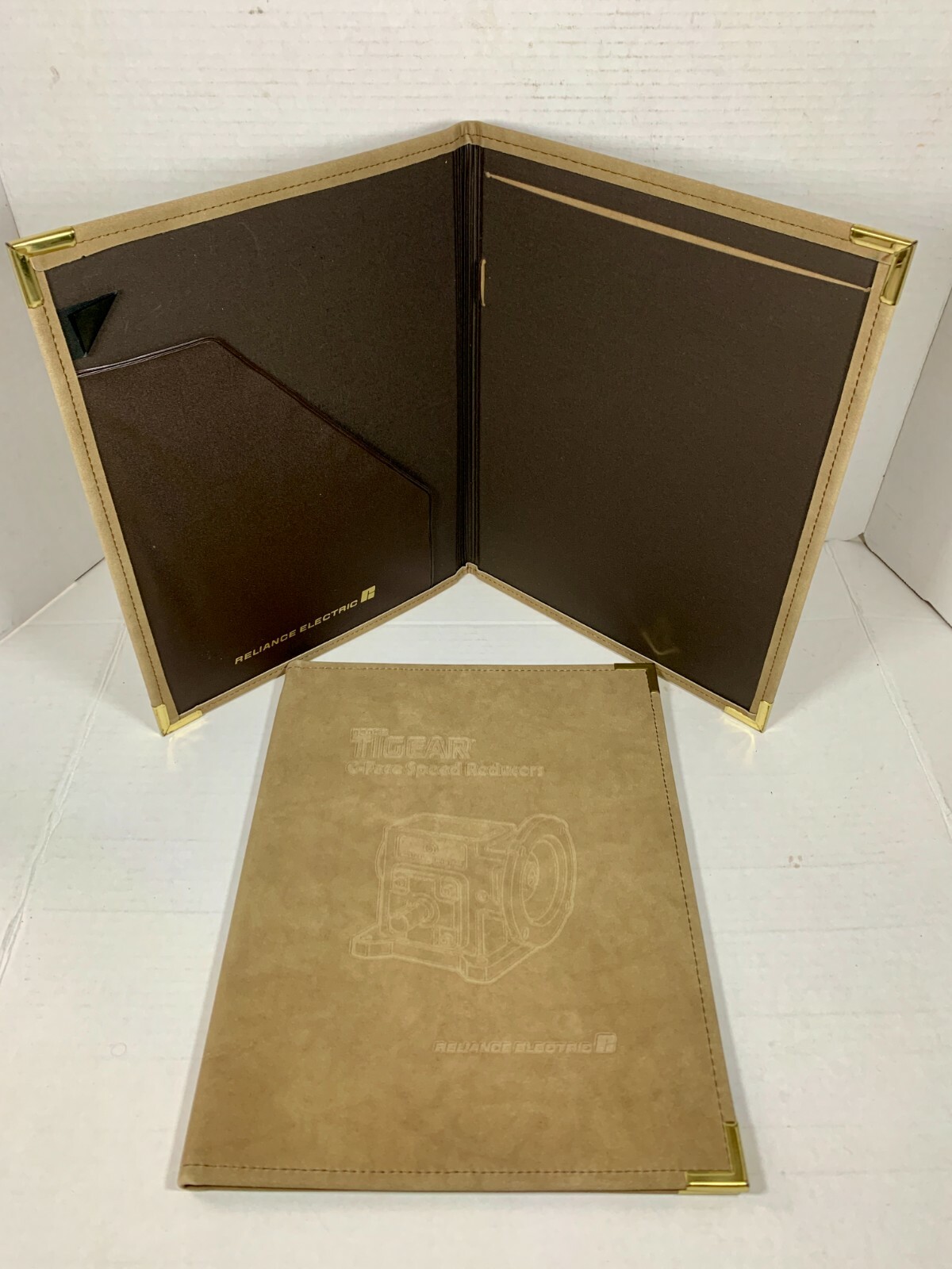 Vintage Set HAZEL FOLIO BINDERS Faux Suede – Reliance Electric Embossed Logo