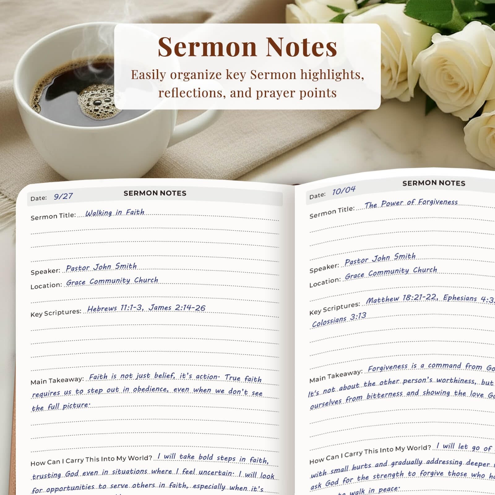 Bible Study Journal for Women – Guided Christian Notebook with Rose Gold
