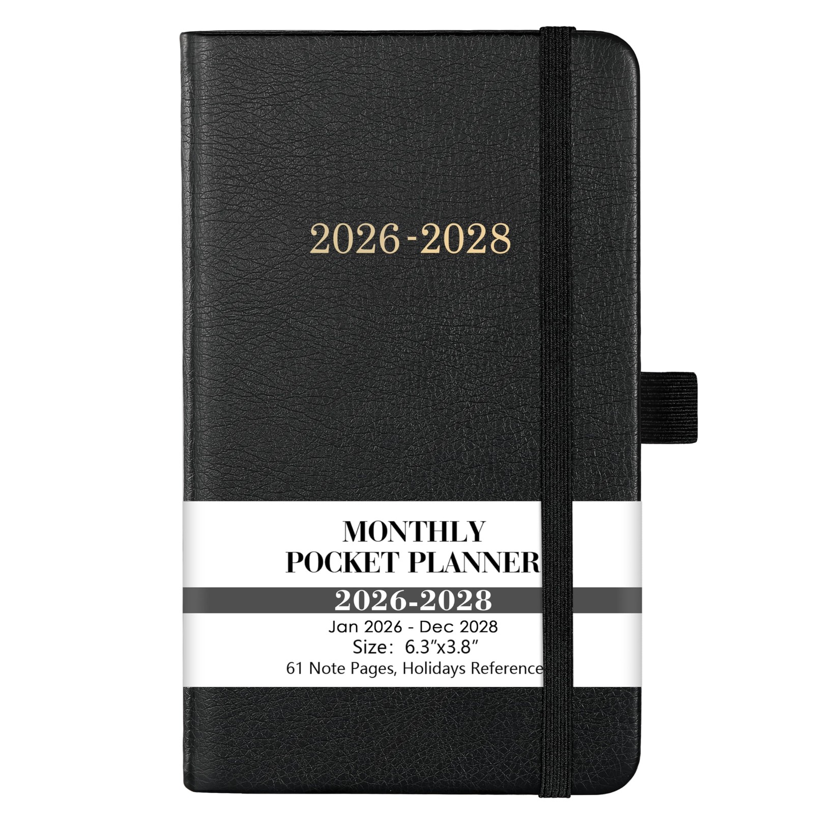 Pocket Planner/Calendar 2026-2028 – 3 Year Monthly Planner 6.3″ × 3.8″, black