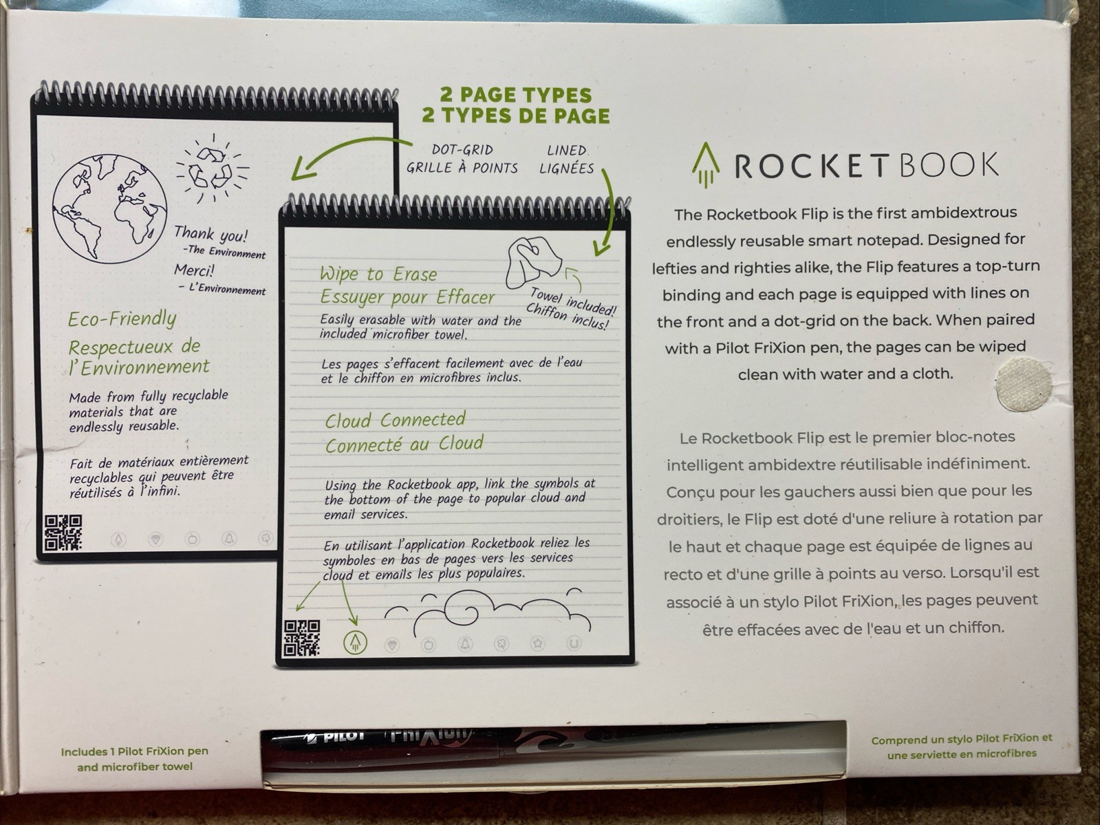 Rocket Book Flip Smart Reusable Notebook Black- Letter Size – 32 Pages