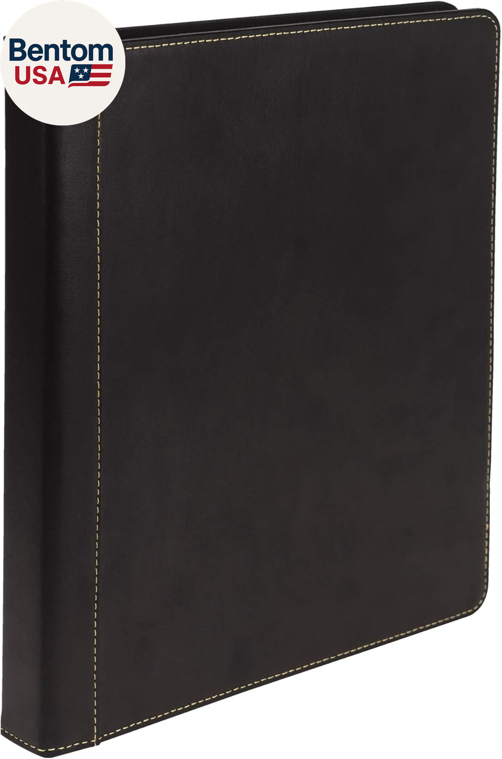 0.5 Inch 3 Ring Binder, Leather, Black with Contrast Stitching, 8.5X 11 Inch, 3