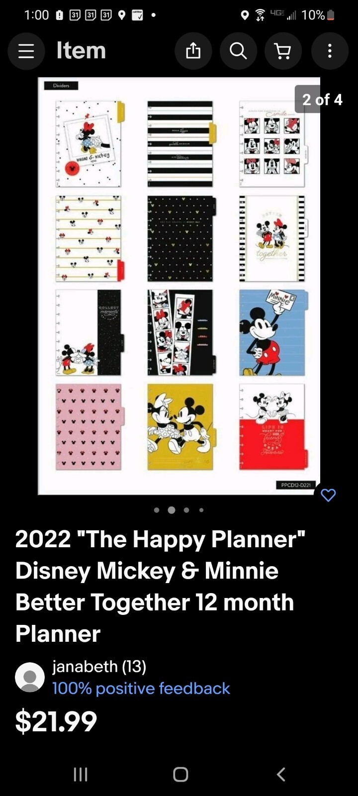 The Happy Planner, Disney; Mickey & Minnie, Classic 12 Month Planner, 2022