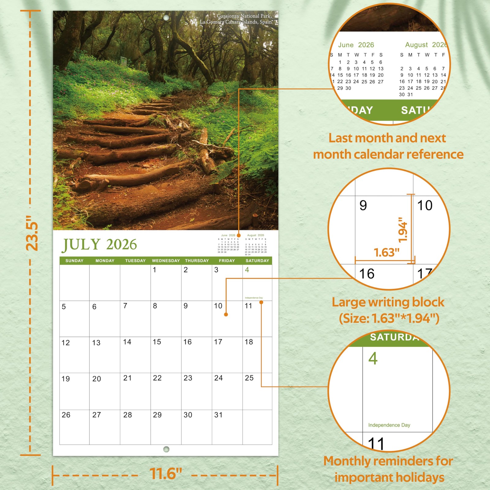 Calendar 2026-2027 – Wall 18 months from Jul. 2026 – Blue