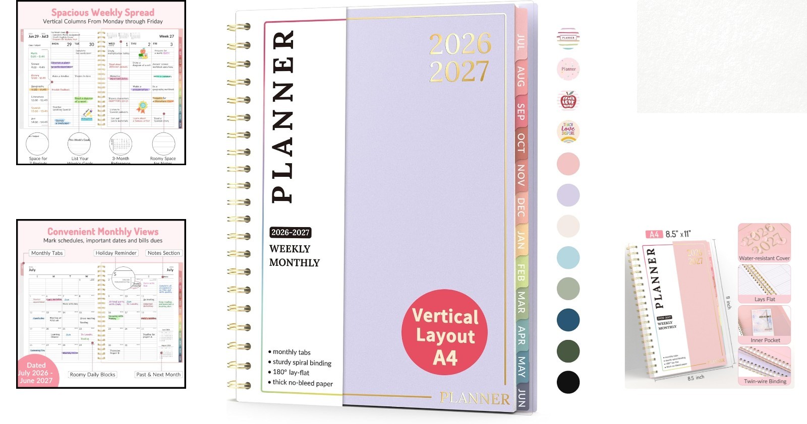 Teacher Planner 2026-2027 – 8.5×11 Academic Planner with 7 Subjects in Purple