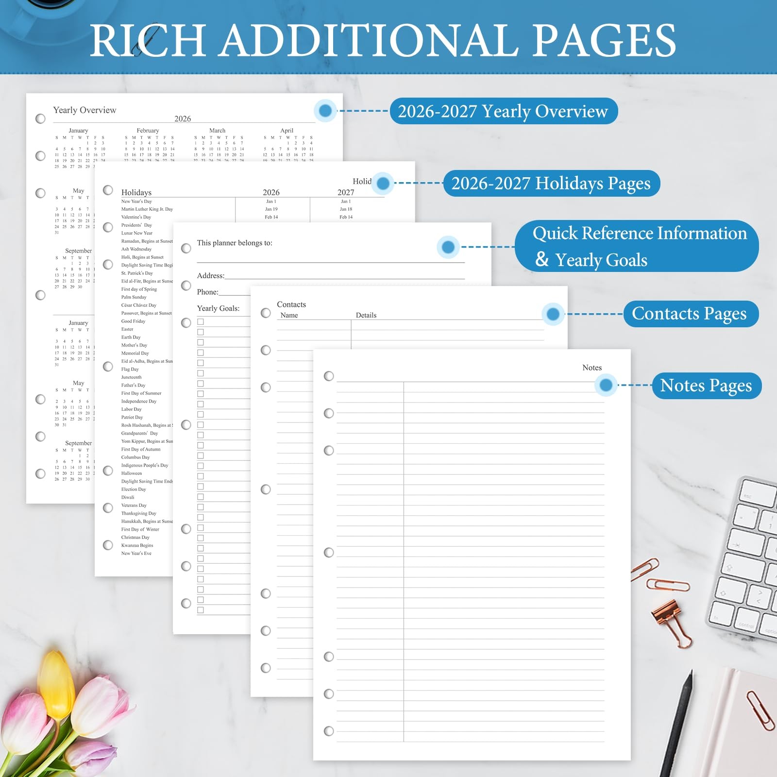 2026-2027 Monthly Planner Refill, A4 Letter Size Folio – 5(8.5″x11″)