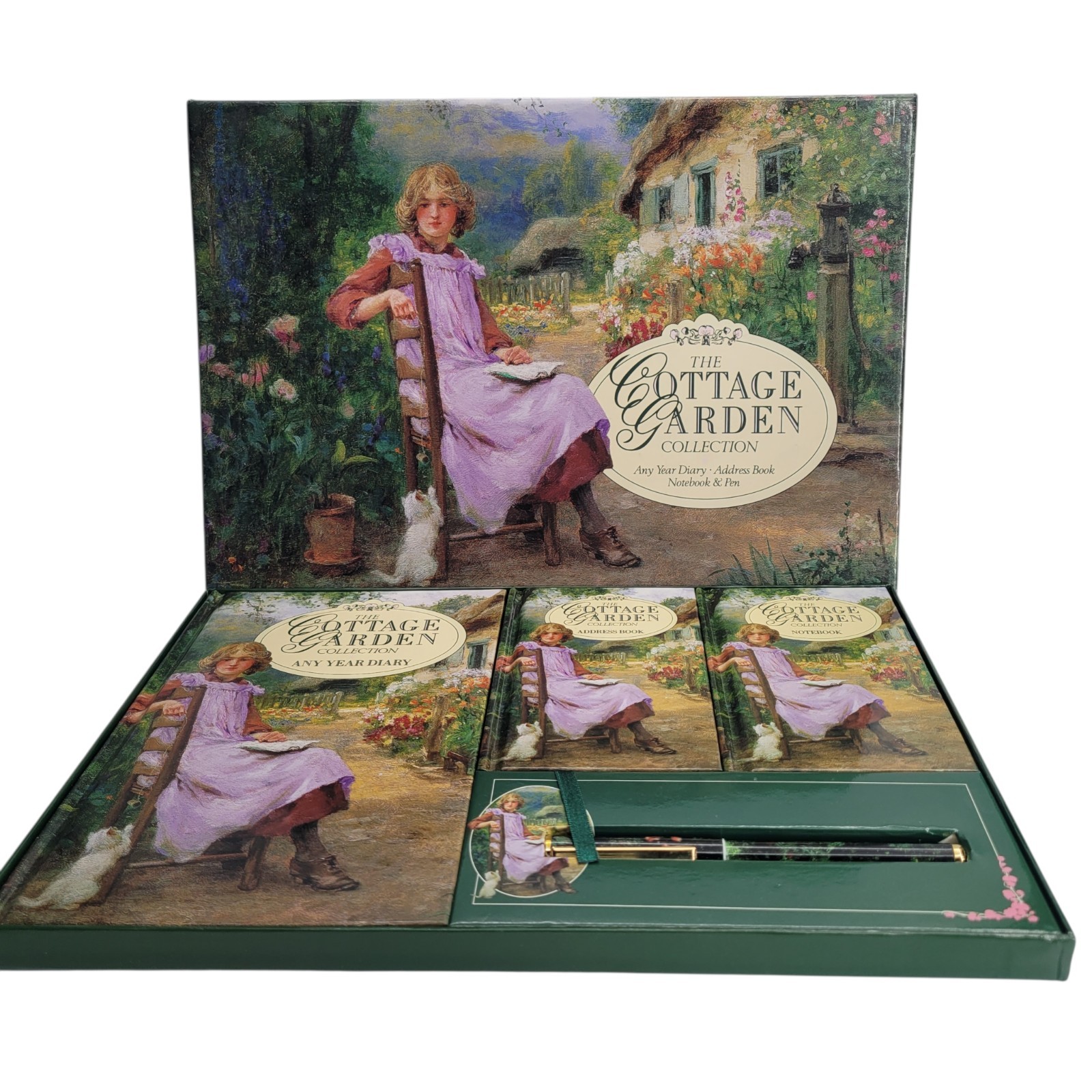 Vintage 1996 Cottage Garden Floral Gift Set Any Year Diary Address Book Pen