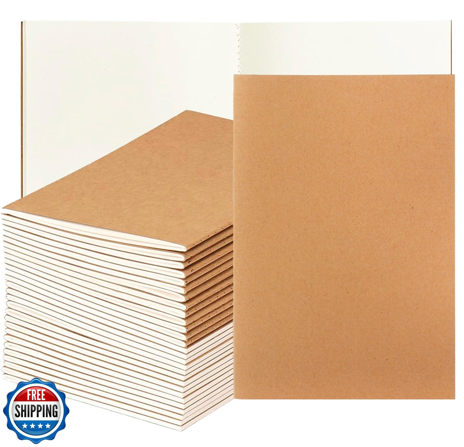 Nicunom 30 Pack A5 Kraft Notebooks, Bulk Blank Journals for Kids, Travel Jour