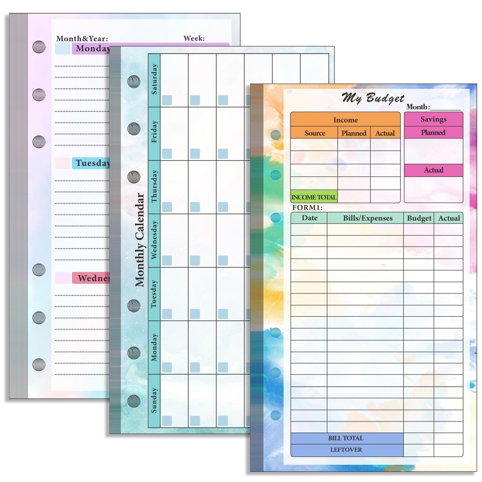 Toplive 3 Pack A6 Planner Refill Paper & Budget Sheets, 3 Pack, Colorful