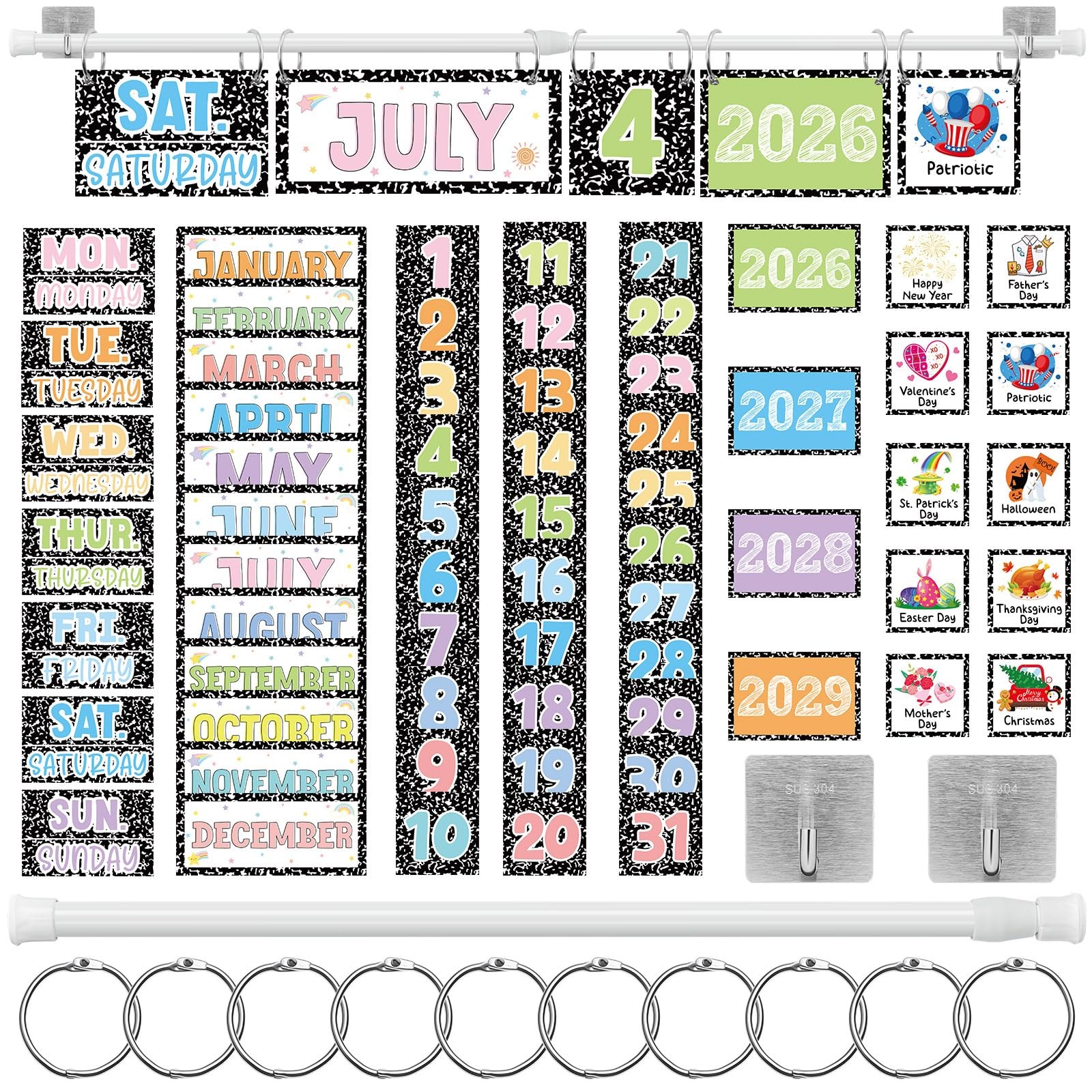 65 PCS 2026 Composition Notebook Flip Calendar Bulletin Board Set Decor