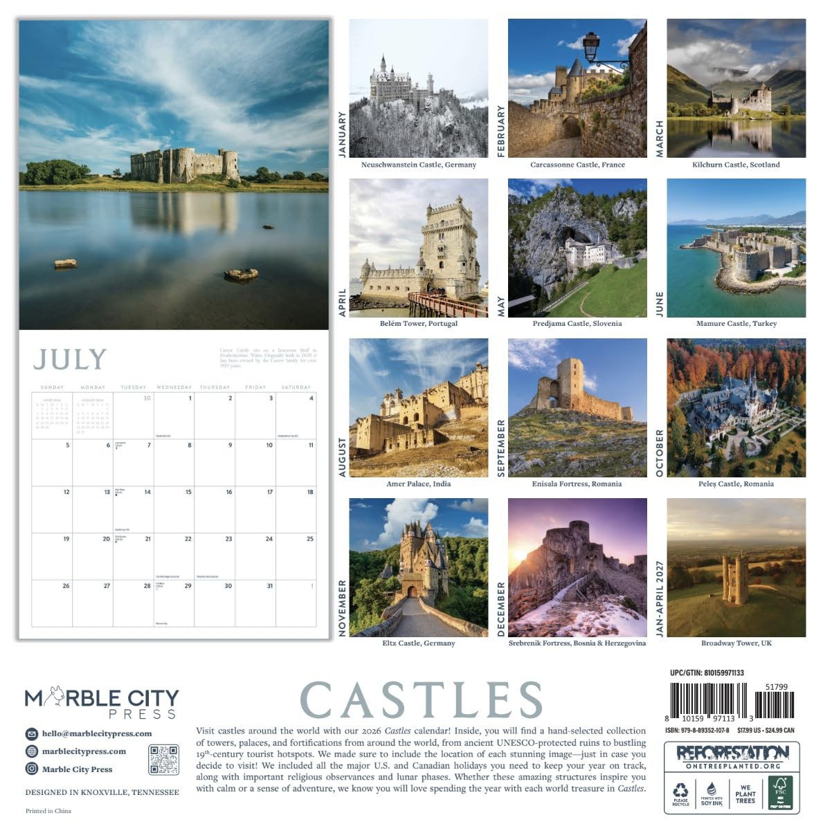 Castles 2026 Calendar, 2026 Wall Monthly Planner, Planner