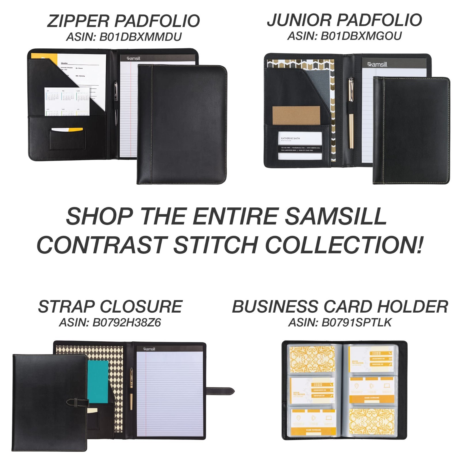 Leather 1-Inch 3-Ring Binder, Black with Contrast Stitching, 8.5×11″ Organizer,