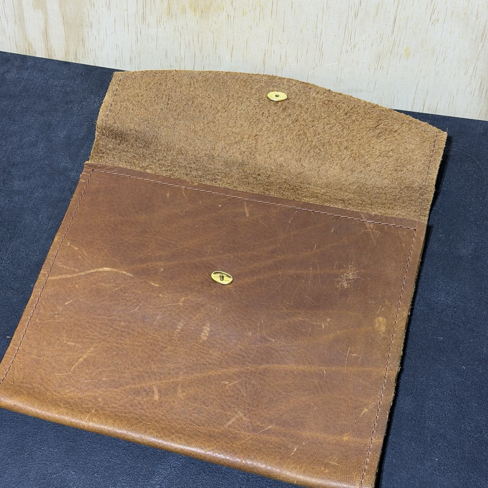 Leather Portfolio Padfolio Document Folder Brown Organizer Pad Holder Vintage