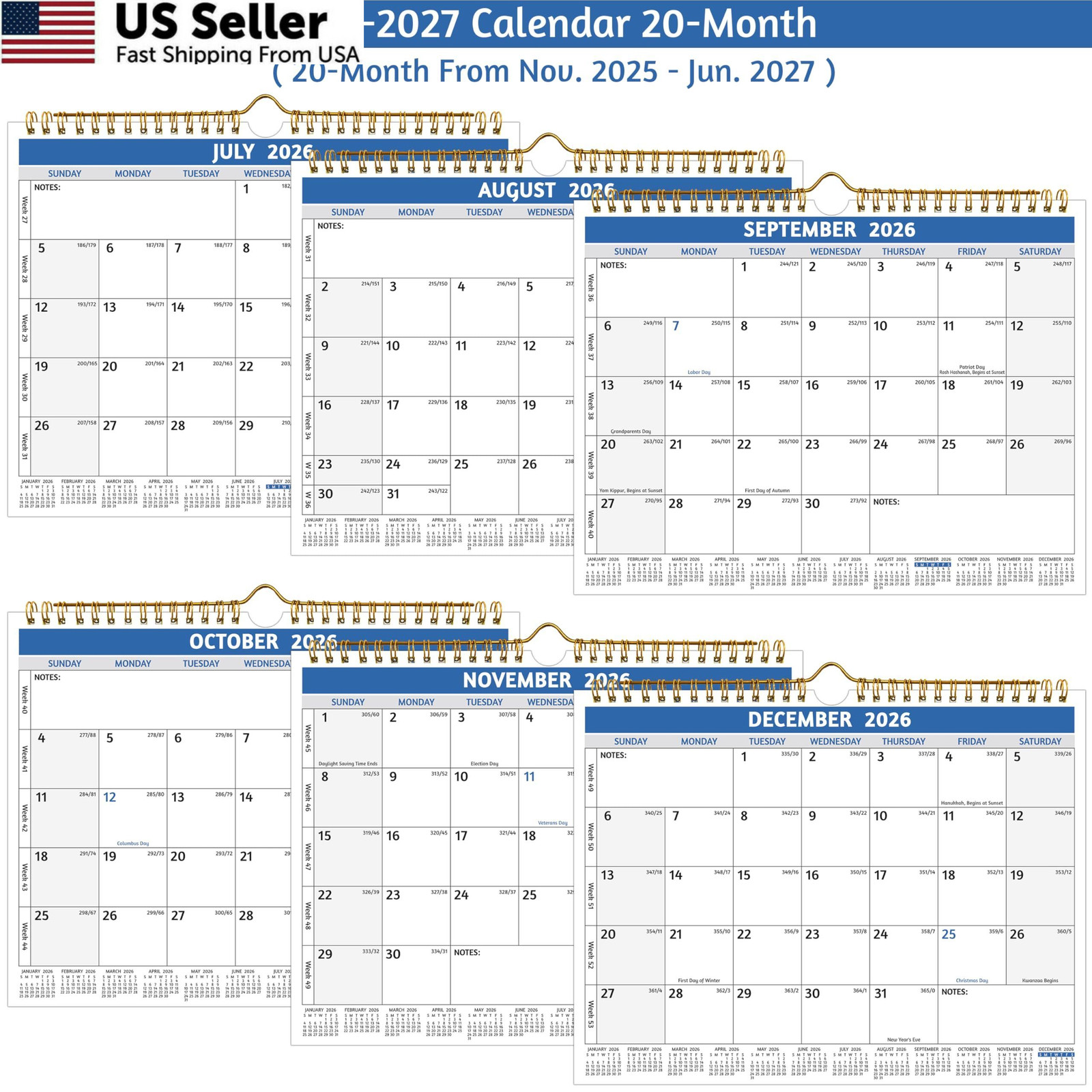 Wall Calendar 2026-2027 – Run Now to Jun 2027, 18 Monthly Calendar…