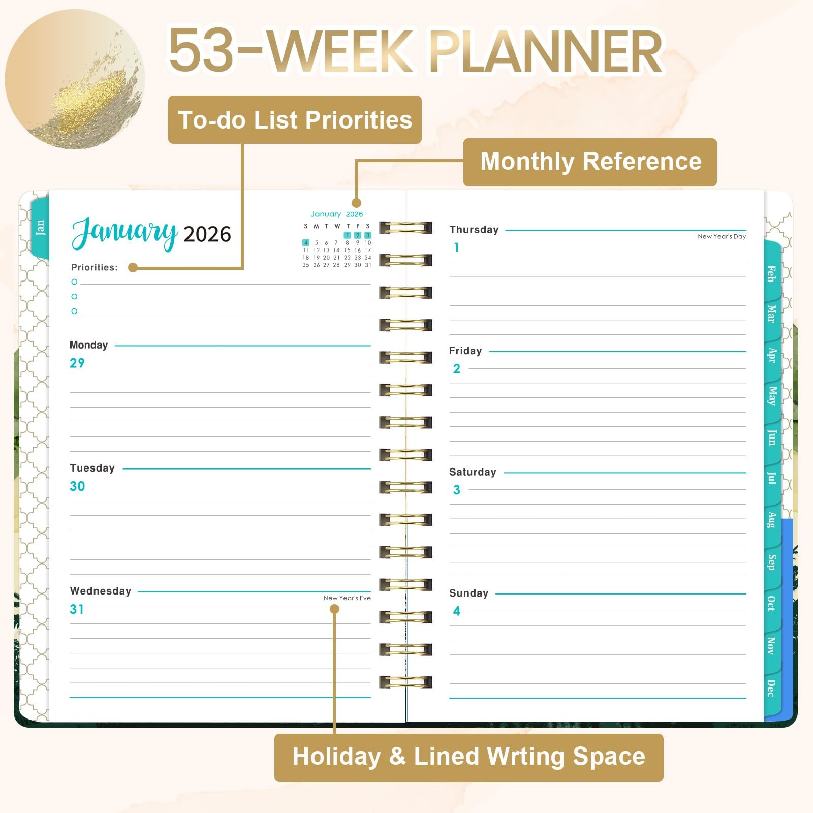 2026 Planner – 2026 Weekly and Monthly from 6.4 x 8.5 inches, Gold