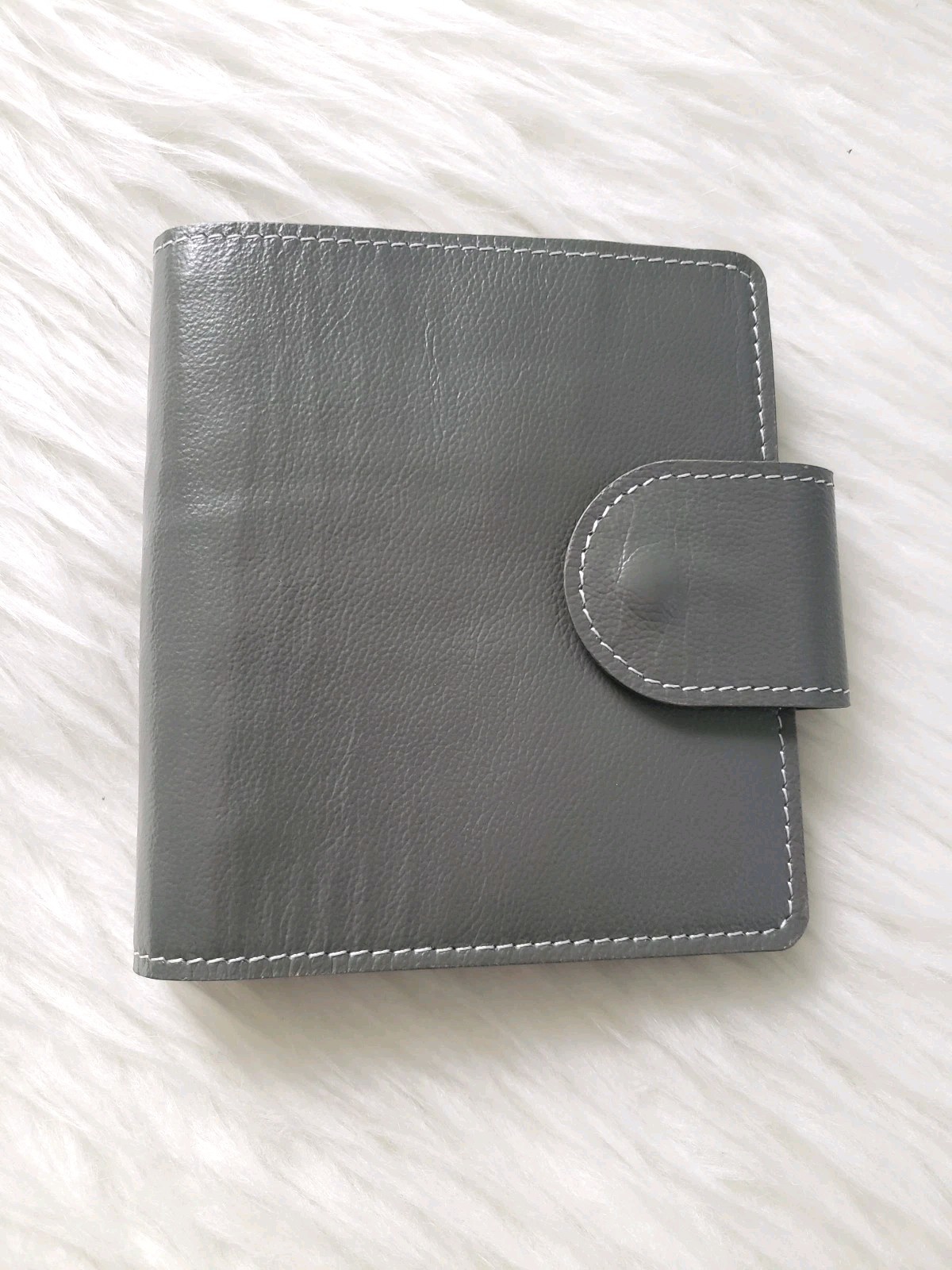 6 Ring Pocket Wide Genuine Leather Planner Cover Grey Unbranded