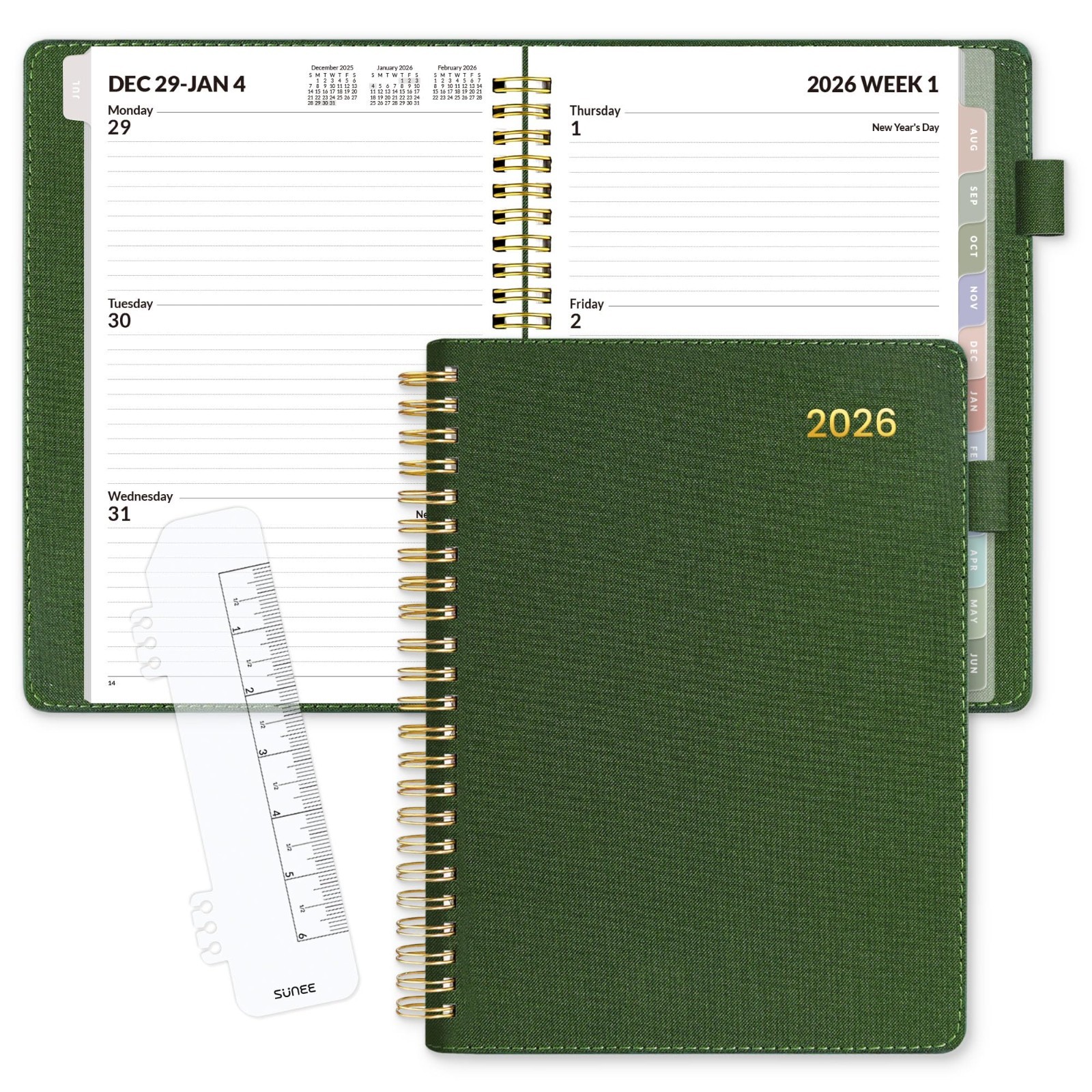 2026 Weekly & Monthly Planner 6.4″x8.5″ – Vegan Leather, Pocket, Bookmark, Deep