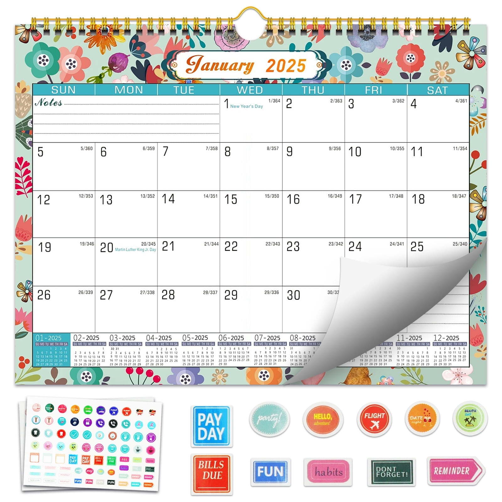 AGCAN 2025 Wall Calendar, 18 Months Daily Planner Agenda Monthly Planner
